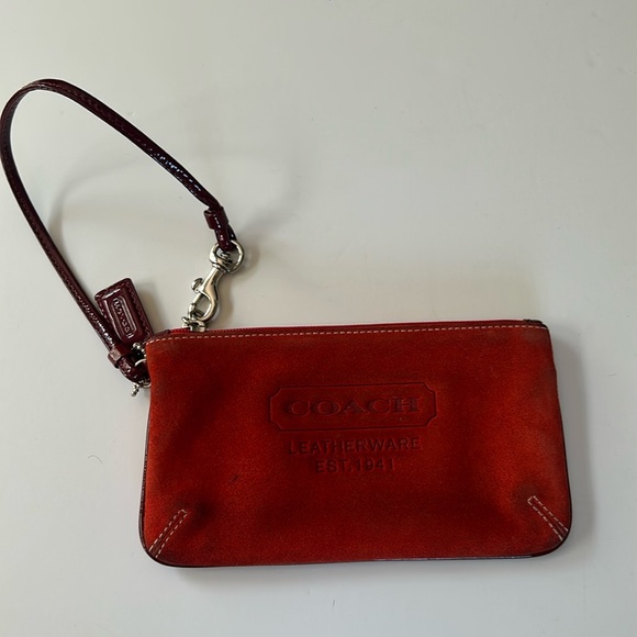 Coach Handbags - Vintage Coach Red Suede with Patent leather trim Wristlet Clutch